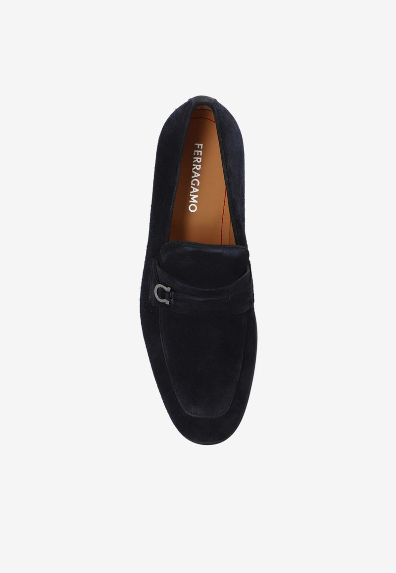 Salvatore Ferragamo Desio Gancini Suede Loafers Navy 022385 DESIO 768124-MIDNIGHT