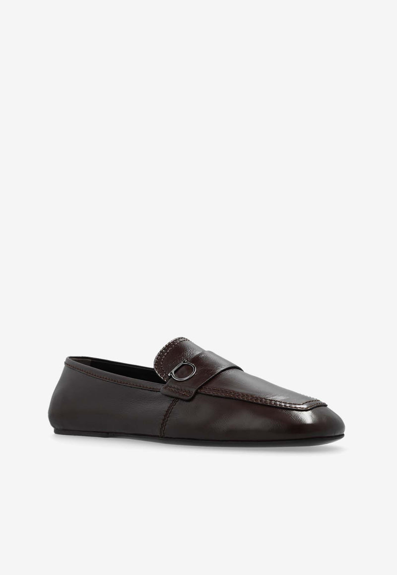 Salvatore Ferragamo Debros Gancini Leather Loafers Brown 023612 DEBROS 772357-T MORO