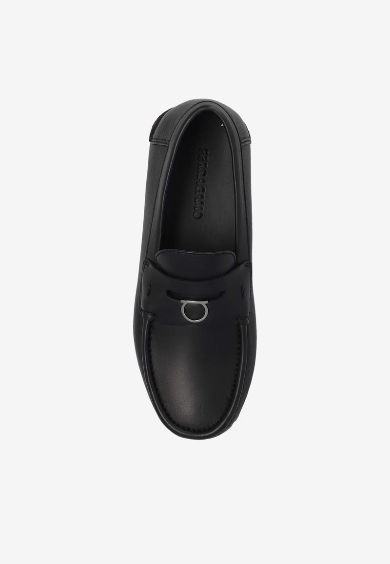 Salvatore Ferragamo Dougan Gancini Leather Loafers Black 023610 DOUGAN 772480-NERO