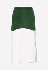 Salvatore Ferragamo Colorblocked Midi Skirt Dark Green 112774 S 773535-WHITE FOREST GREEN