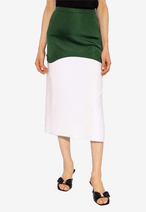 Salvatore Ferragamo Colorblocked Midi Skirt Dark Green 112774 S 773535-WHITE FOREST GREEN