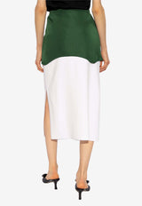 Salvatore Ferragamo Colorblocked Midi Skirt Dark Green 112774 S 773535-WHITE FOREST GREEN