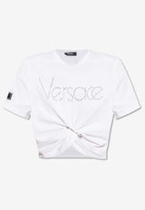 Versace Crystal-Embellished Cropped T-shirt White 1015303 1A10846-2W210