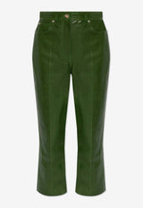 Salvatore Ferragamo Leather Cropped Pants Green 13E779 P 772737-FOREST GREEN