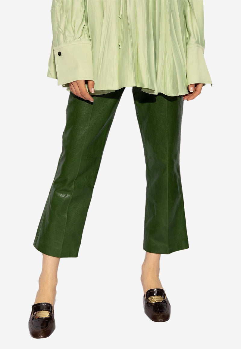 Salvatore Ferragamo Leather Cropped Pants Green 13E779 P 772737-FOREST GREEN