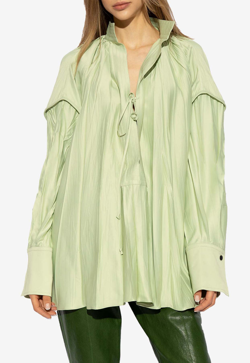 Salvatore Ferragamo Oversized V-neck Top Green 13E829 W 773252-SAGE