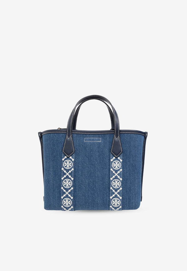 Tory Burch Logo-Tape Denim Tote Bag Blue 154619 0-426