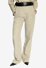 Salvatore Ferragamo Straight-Leg Linen Pants Beige 13E799 P 773346-SAND