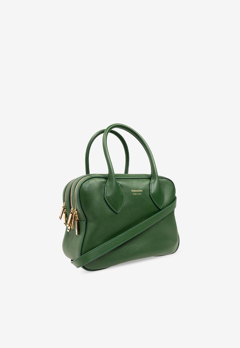 Salvatore Ferragamo Small Star Grained Leather Top Handle Bag Green 218958 STAR TH 773341-FOREST GREEN