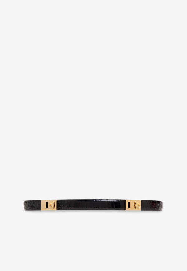 Salvatore Ferragamo Extendable Hug Belt in Croc-Embossed Leather Black 230318 DONNA H25 773335-NERO