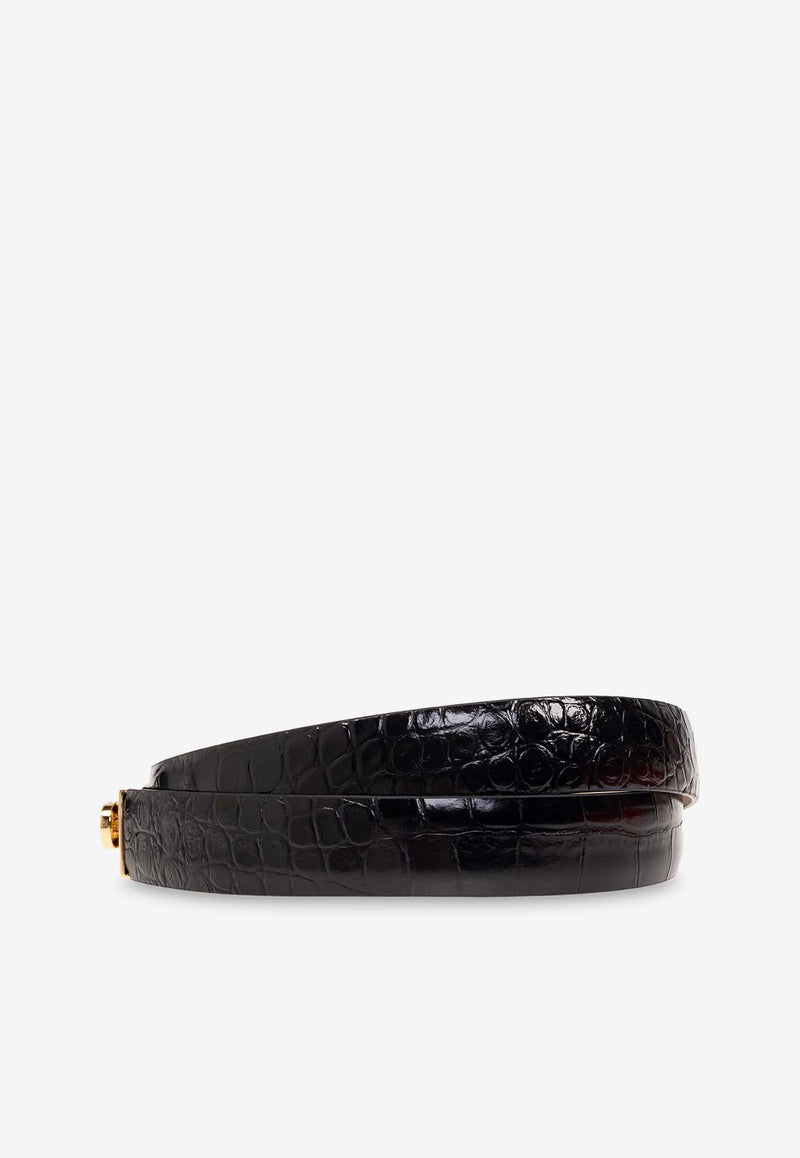 Salvatore Ferragamo Extendable Hug Belt in Croc-Embossed Leather Black 230318 DONNA H25 773335-NERO