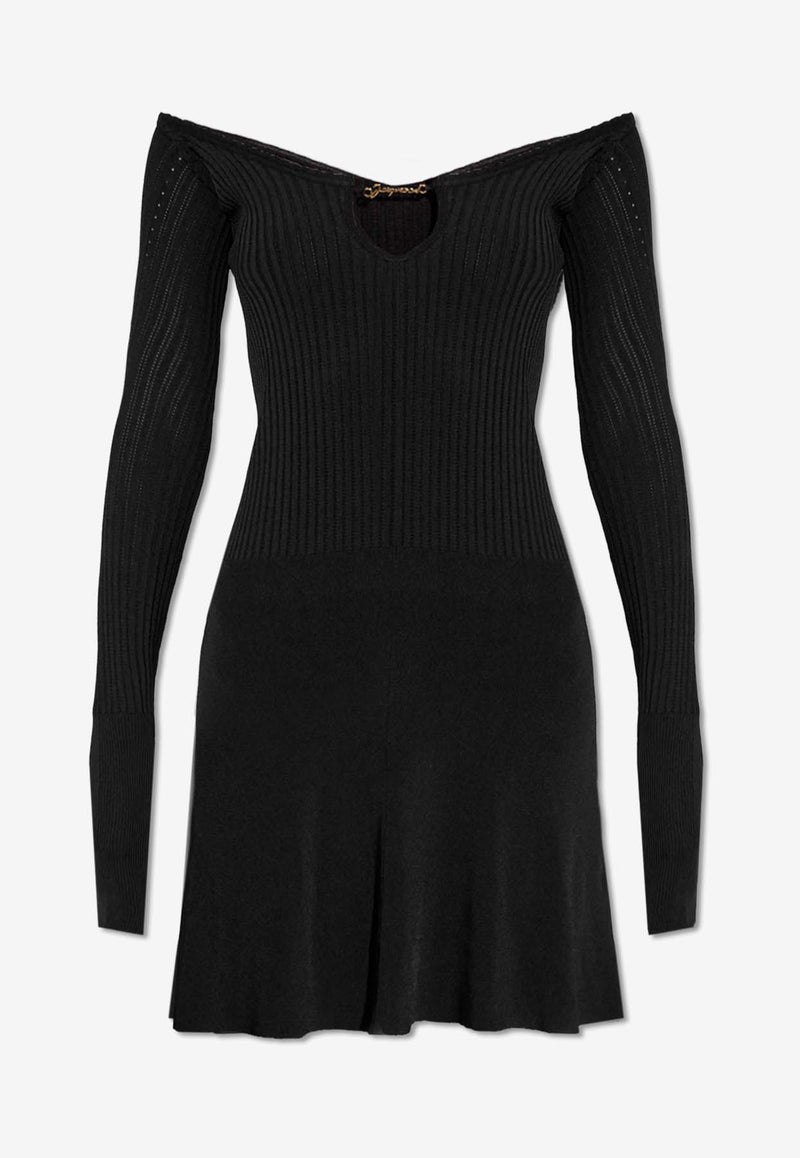 Jacquemus Pralu Off-Shoulder Flared Mini Dress Black 241KN356 2358-990