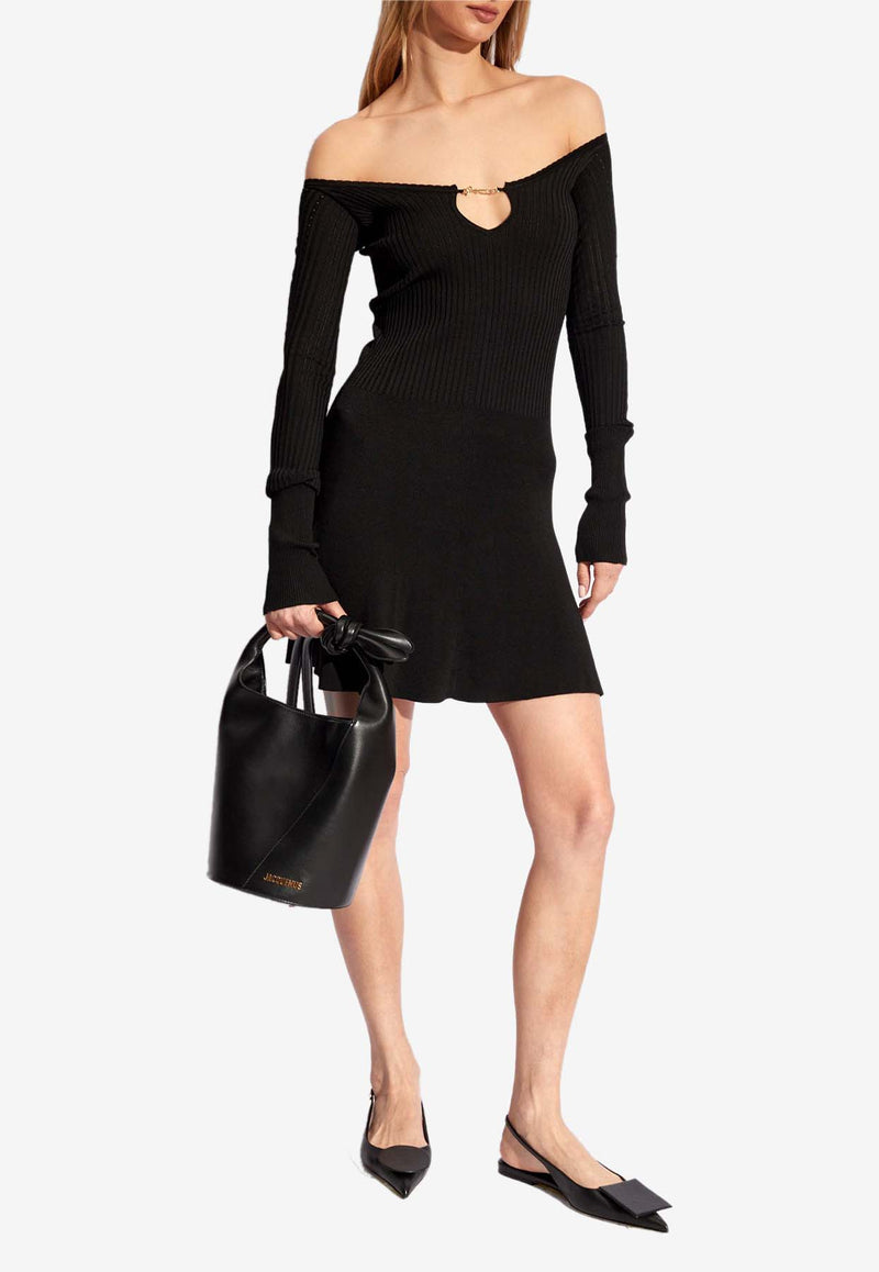 Jacquemus Pralu Off-Shoulder Flared Mini Dress Black 241KN356 2358-990