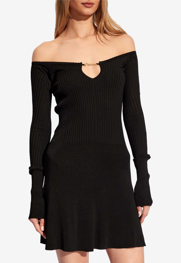 Jacquemus Pralu Off-Shoulder Flared Mini Dress Black 241KN356 2358-990