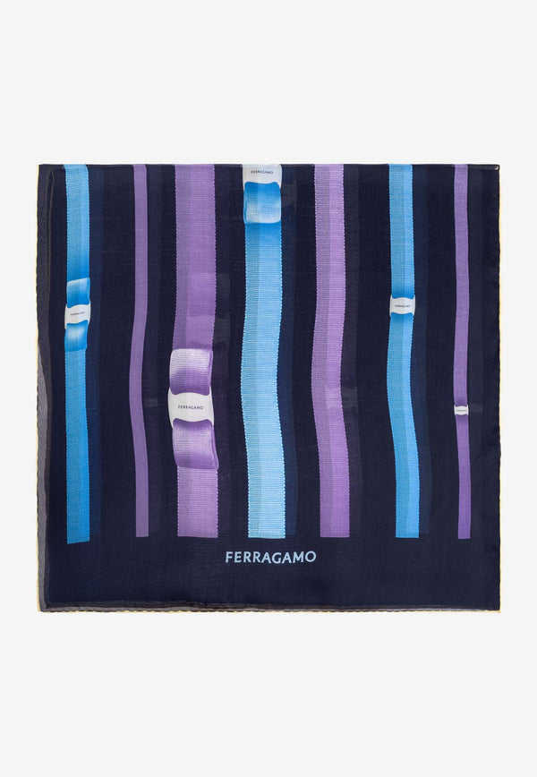 Salvatore Ferragamo Vara Print Rectangular Silk Scarf Blue 320910 SR VARELLE2 775330-BLU MARINE