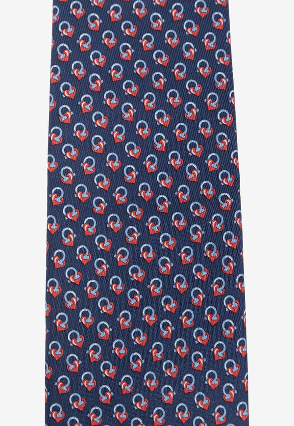 Salvatore Ferragamo Gancini Love Print Silk Tie Blue 350986 4-VIP 774067-F BLU SCURO ROSSO