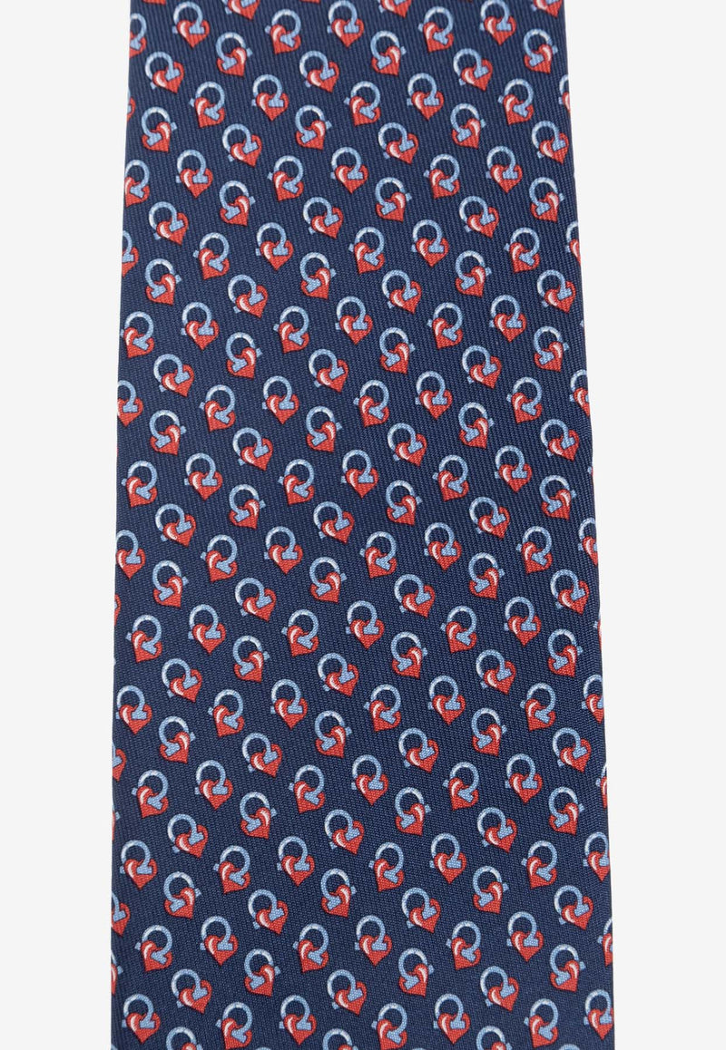 Salvatore Ferragamo Gancini Love Print Silk Tie Blue 350986 4-VIP 774067-F BLU SCURO ROSSO