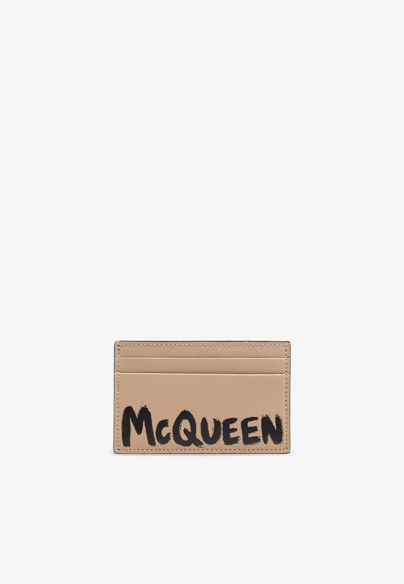 Alexander McQueen Graffiti Logo Calf Leather Cardholder Beige 736230 1AATG-2601