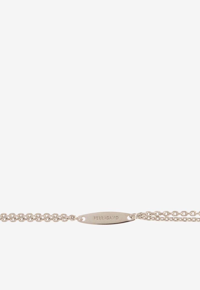 Salvatore Ferragamo Double Gancini Chain Necklace Silver 760771 NKL FLUIDZIR 776252-PALLADIO GREEN CRYSTAL