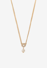 Salvatore Ferragamo Crystal Embellished Gancini Chain Necklace Gold 760783 NKL GSTR P 776608-ORO PERLA