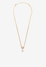 Salvatore Ferragamo Crystal Embellished Gancini Chain Necklace Gold 760783 NKL GSTR P 776608-ORO PERLA