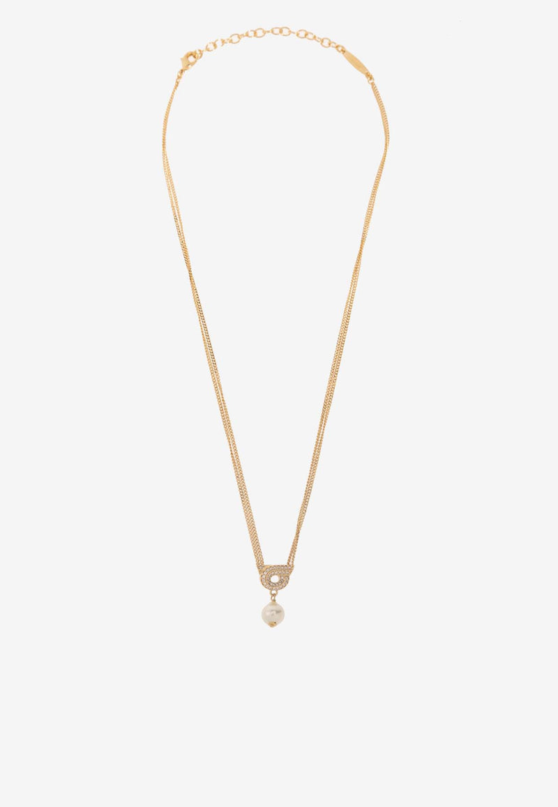 Salvatore Ferragamo Crystal Embellished Gancini Chain Necklace Gold 760783 NKL GSTR P 776608-ORO PERLA