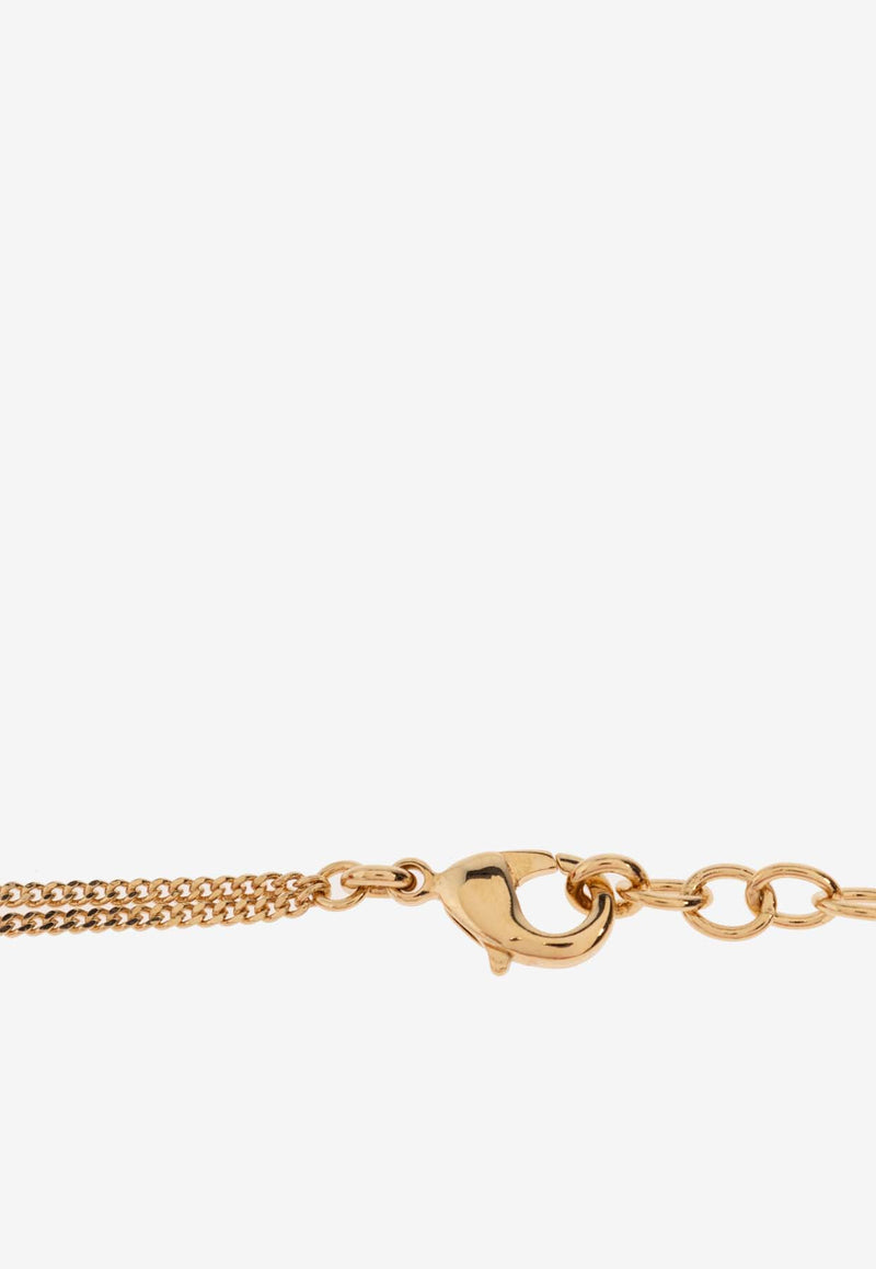 Salvatore Ferragamo Crystal Embellished Gancini Chain Necklace Gold 760783 NKL GSTR P 776608-ORO PERLA