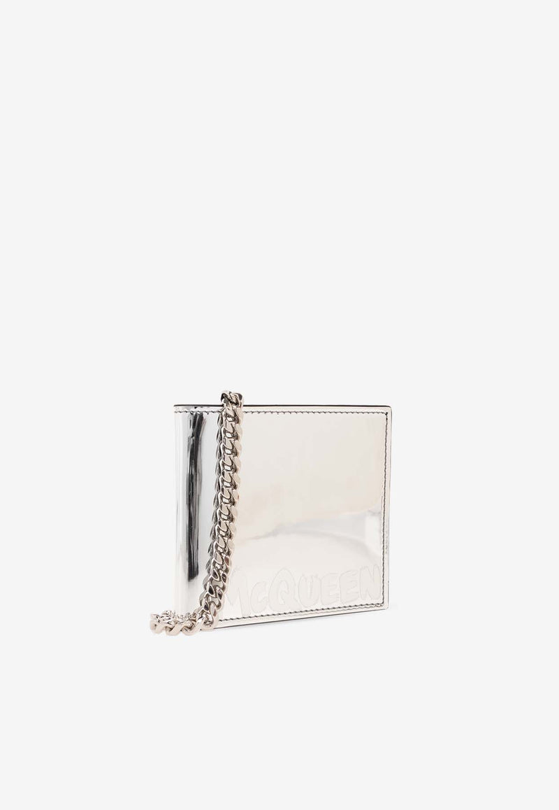 Alexander McQueen Graffiti Logo Metallic Bi-Fold Wallet with Chain Silver 775292 1AATE-1402