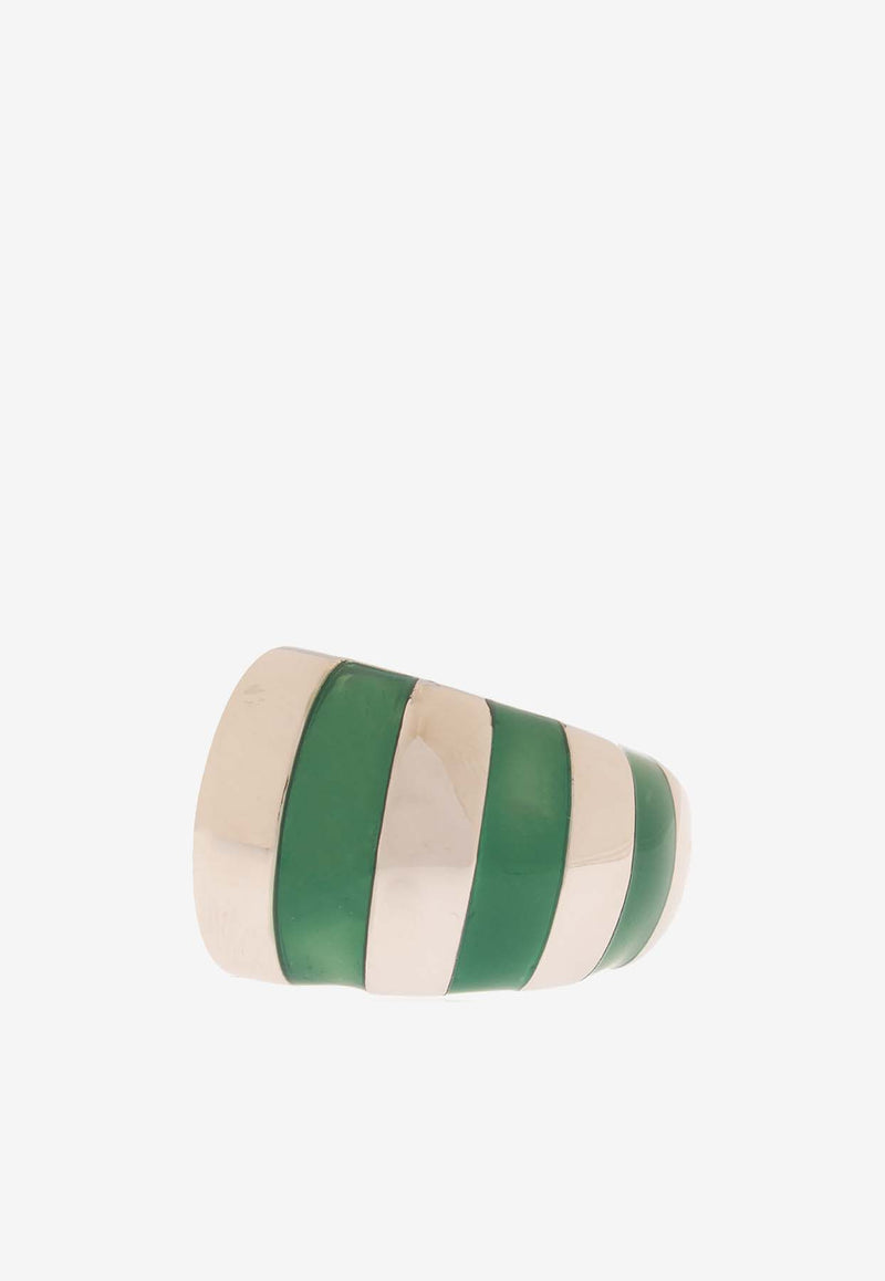 Salvatore Ferragamo Engraved Logo Enameled Ring Green 760752 AN SHELL 0-PLD GREEN