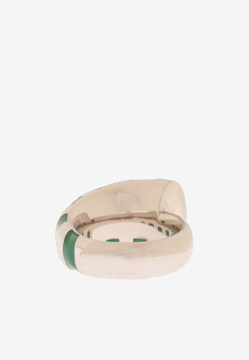 Salvatore Ferragamo Engraved Logo Enameled Ring Green 760752 AN SHELL 0-PLD GREEN