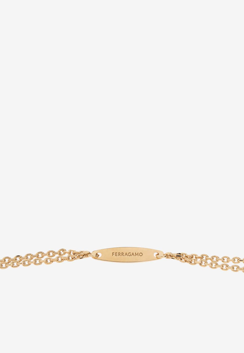 Salvatore Ferragamo Double Gancini Chain Necklace Gold 760771 NKL FLUIDZIR 776250-ORO CRYSTAL