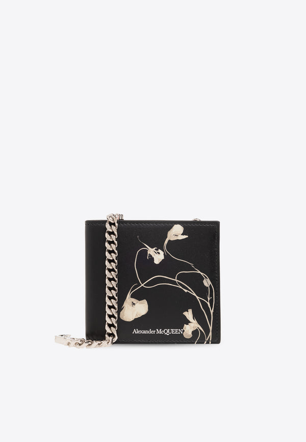 Alexander McQueen Floral Print Leather Chain Wallet Black 775292 1AATH-1072