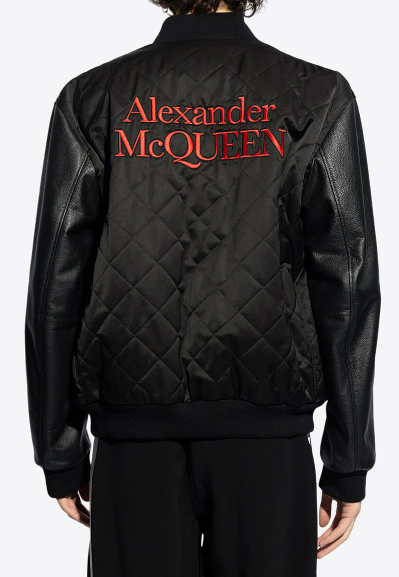 Alexander McQueen Logo Patch Zip-Up Bomber Jacket Black 795983 Q5ANN-1018