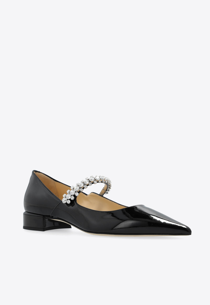 Jimmy Choo Bing Crystal-Strap Ballerina Shoes BING PUMP FLAT PAT-BLACK Black