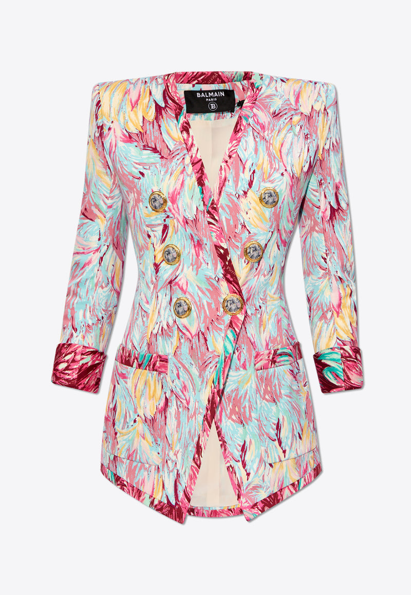 Balmain Feather-Printed Double-Breasted Blazer DF1SK630 CF34-AAA