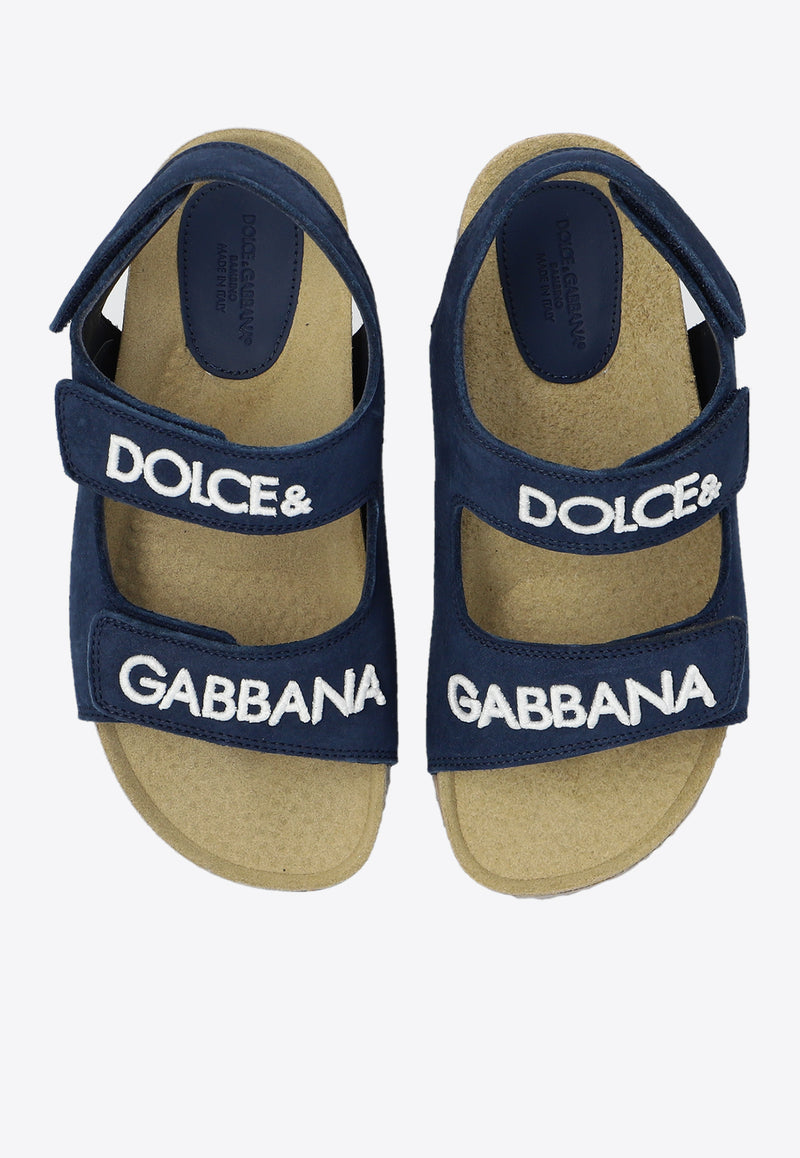 Dolce 
Gabbana Kids Kids Logo-Embroidered Touch-Strap Sandals DA5200 AW888-80650