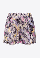 Balmain Feather-Printed Mini Shorts DF1PA235 VF44-YGM