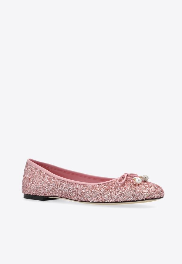 Jimmy Choo Elme Glittered Ballerina Shoes ELME FLAT PZF-ROSE Pink