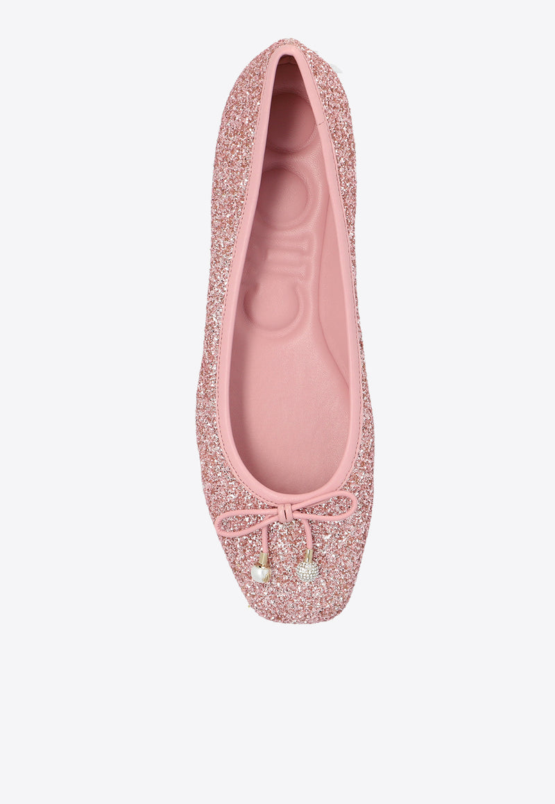 Jimmy Choo Elme Glittered Ballerina Shoes ELME FLAT PZF-ROSE Pink