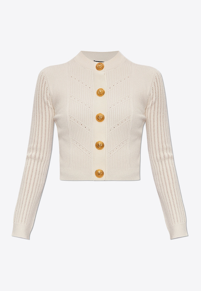 Balmain Buttoned-Embellished Crewneck Cardigan DF1KL190 KF24-0FA