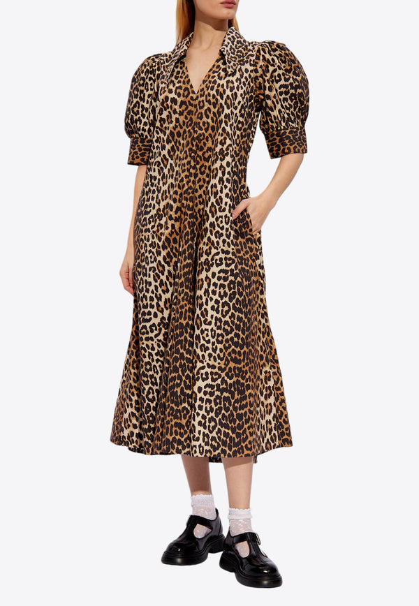 GANNI Leopard-Printed Midi Dress F8842 6488-943