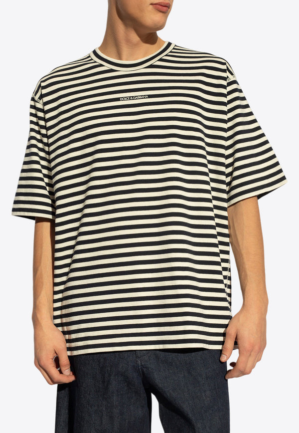 Embroidered-Logo Striped Crewneck T-Shirt Dolce 
Gabbana G8RG6T G7K3P-S9000 Navy