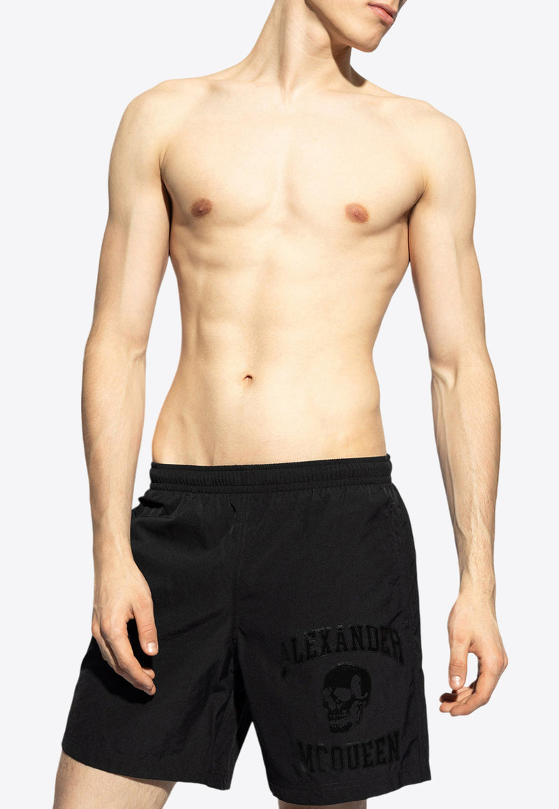 Alexander McQueen Varsity Print Swim Shorts Black KĄPIELOWE 794609 4419Q-1000