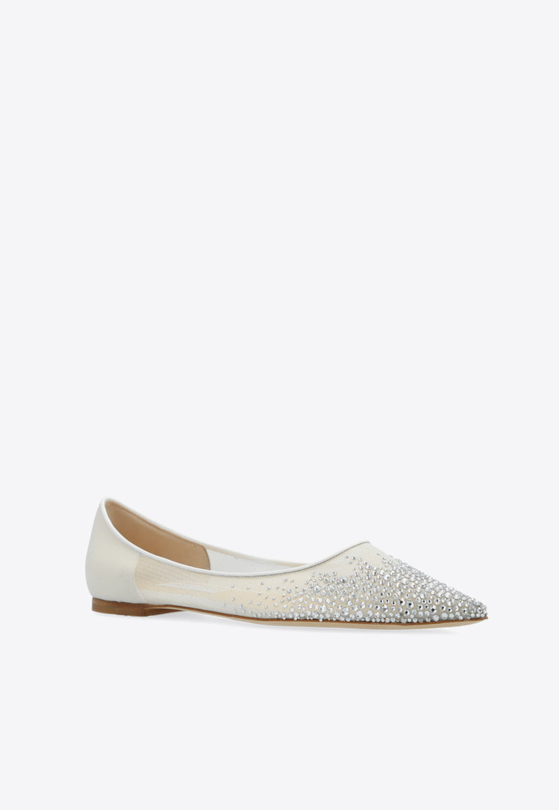 Jimmy Choo Love Ballerina Shoes LOVE FLAT NYT-WHITE CRYSTAL Cream