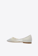 Jimmy Choo Love Ballerina Shoes LOVE FLAT NYT-WHITE CRYSTAL Cream