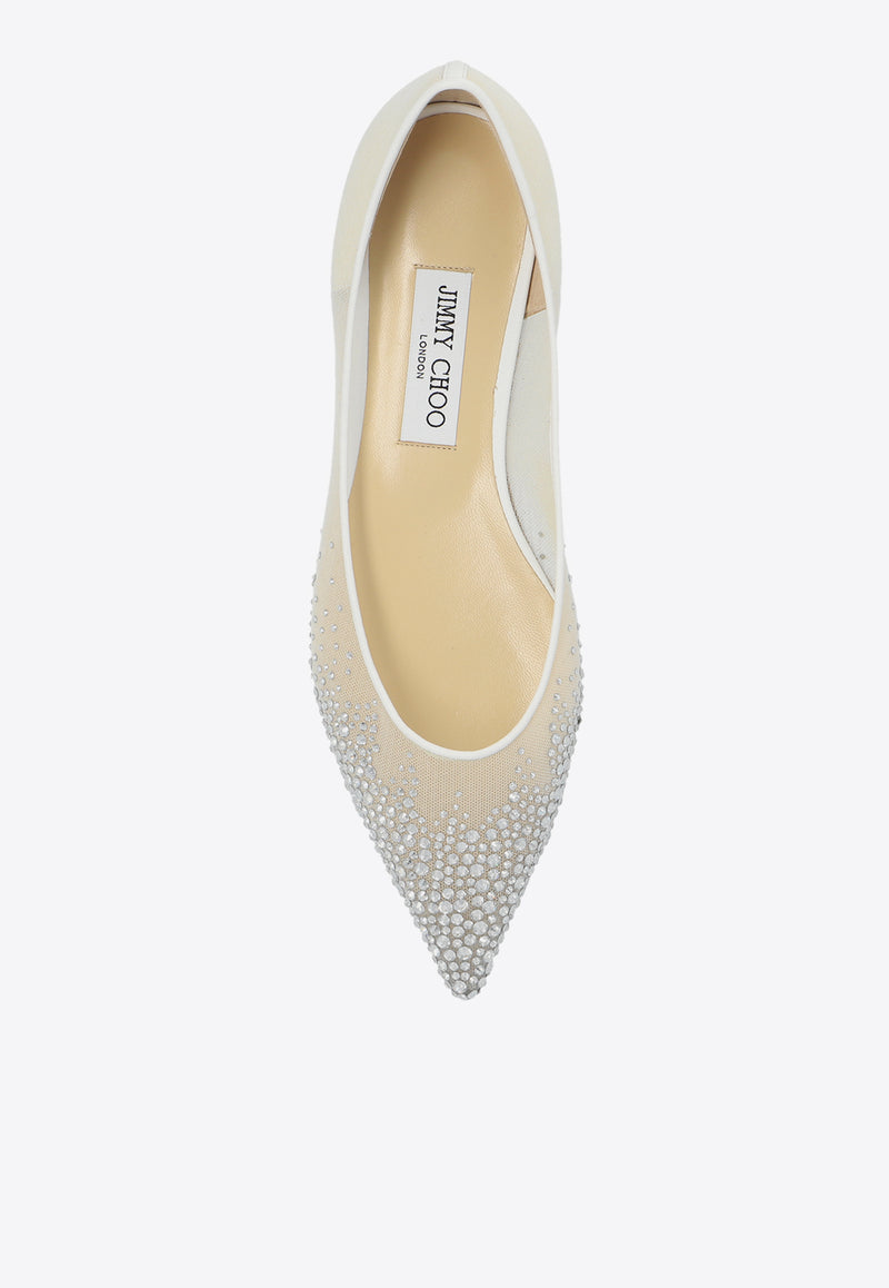 Jimmy Choo Love Ballerina Shoes LOVE FLAT NYT-WHITE CRYSTAL Cream