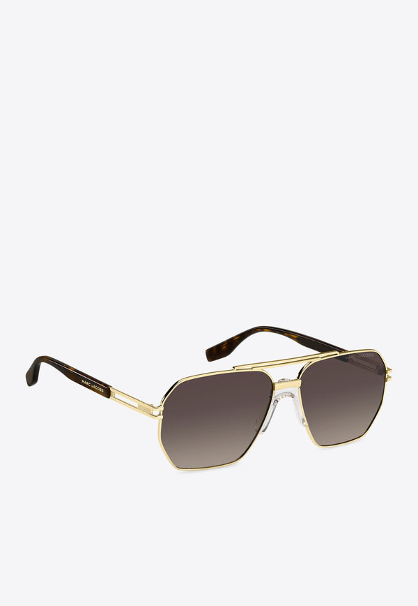 Marc Jacobs Refined Aviator Square Sunglasses MARC 748 S 0-06J GOLD HAVANA Brown