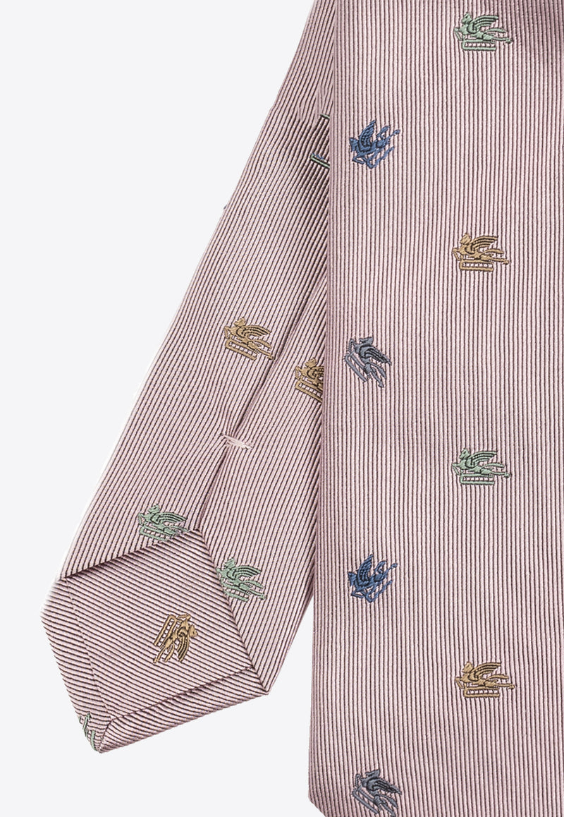 Etro Embroidered-Pegaso Silk Tie  MASA0001 AQ035-S9875 Pink