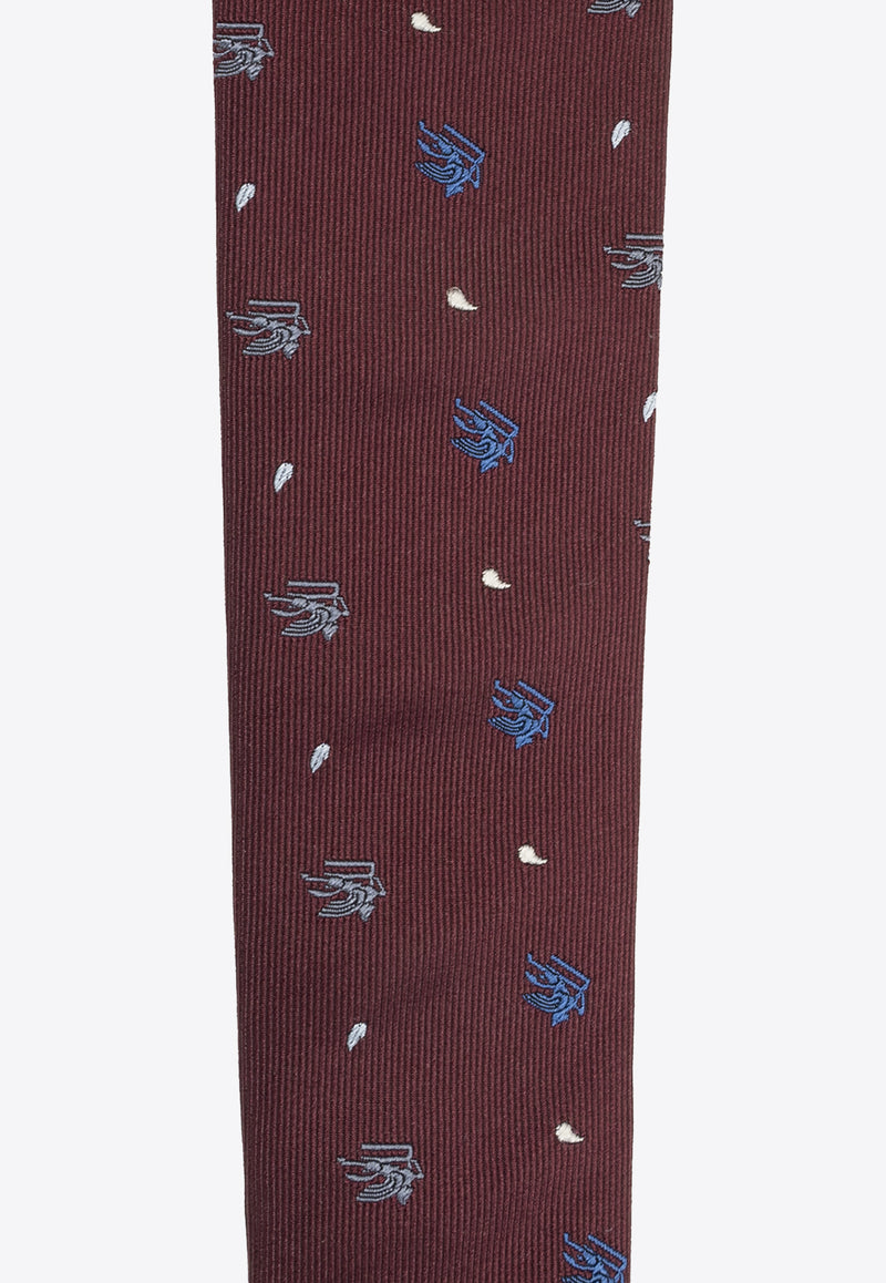 Etro Embroidered-Pegaso Silk Tie  MASA0001 AQ034-S9865 Burgundy