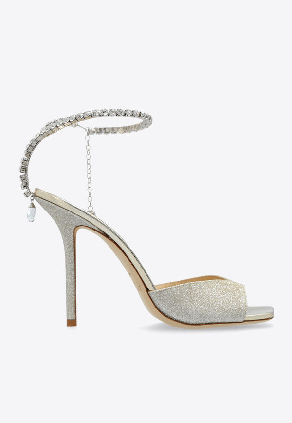 Jimmy Choo Saeda 100 Glittered Sandals SAEDA SANDAL 100 GJV-PLATINUM ICE CRYSTAL Silver